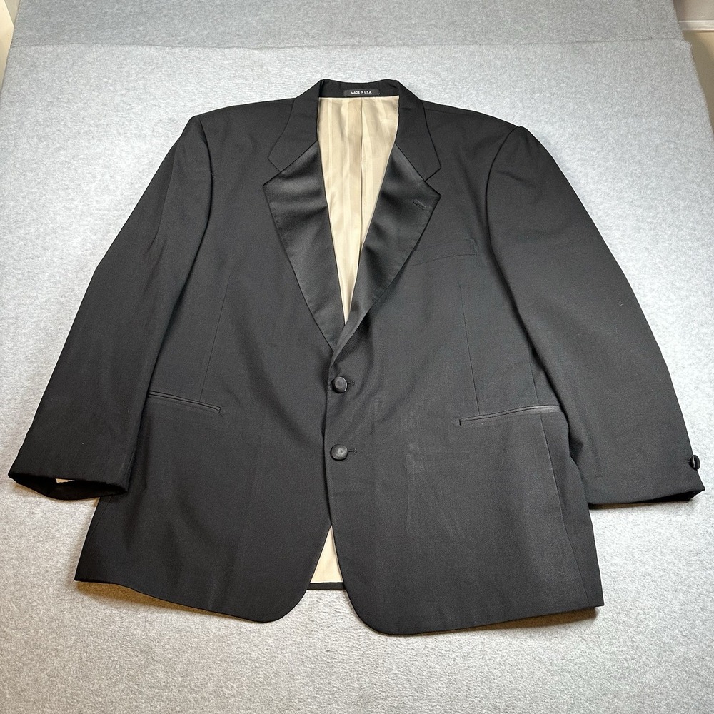 Chaps Ralph Lauren Vintage Black Tuxedo Blazer Jacket Mens 48R Satin Lapel NOTE